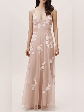BHLND Bethany Dress Nude Maxi Floral Tulle Wedding Dress Size 0
